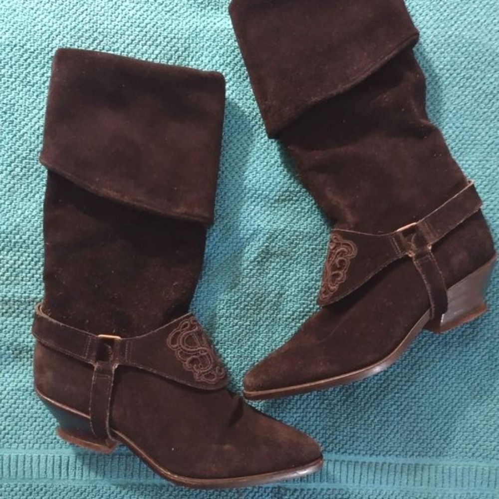 Rare Stephane Kelian PARIS Knee High OR Mid-Calf Black Suede Leather Boots !